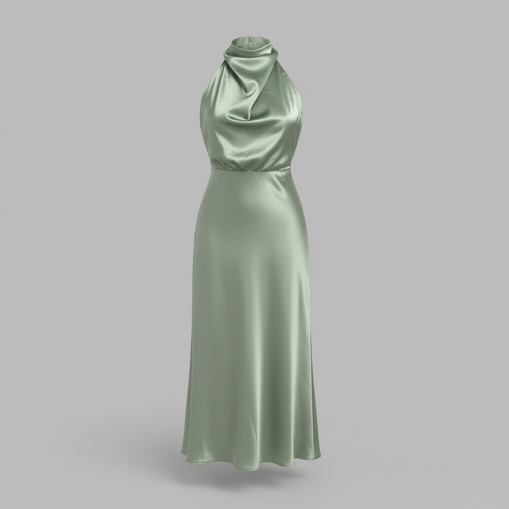 Halter Evening Dress | Elegant Midi Gown for Formal Events