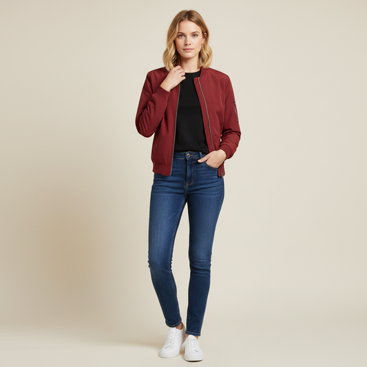 Women's Short Bomber Jacket | Stylish Zippered Outerwear