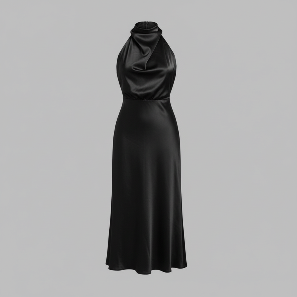 Halter Evening Dress | Elegant Midi Gown for Formal Events