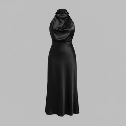 Halter Evening Dress | Elegant Midi Gown for Formal Events