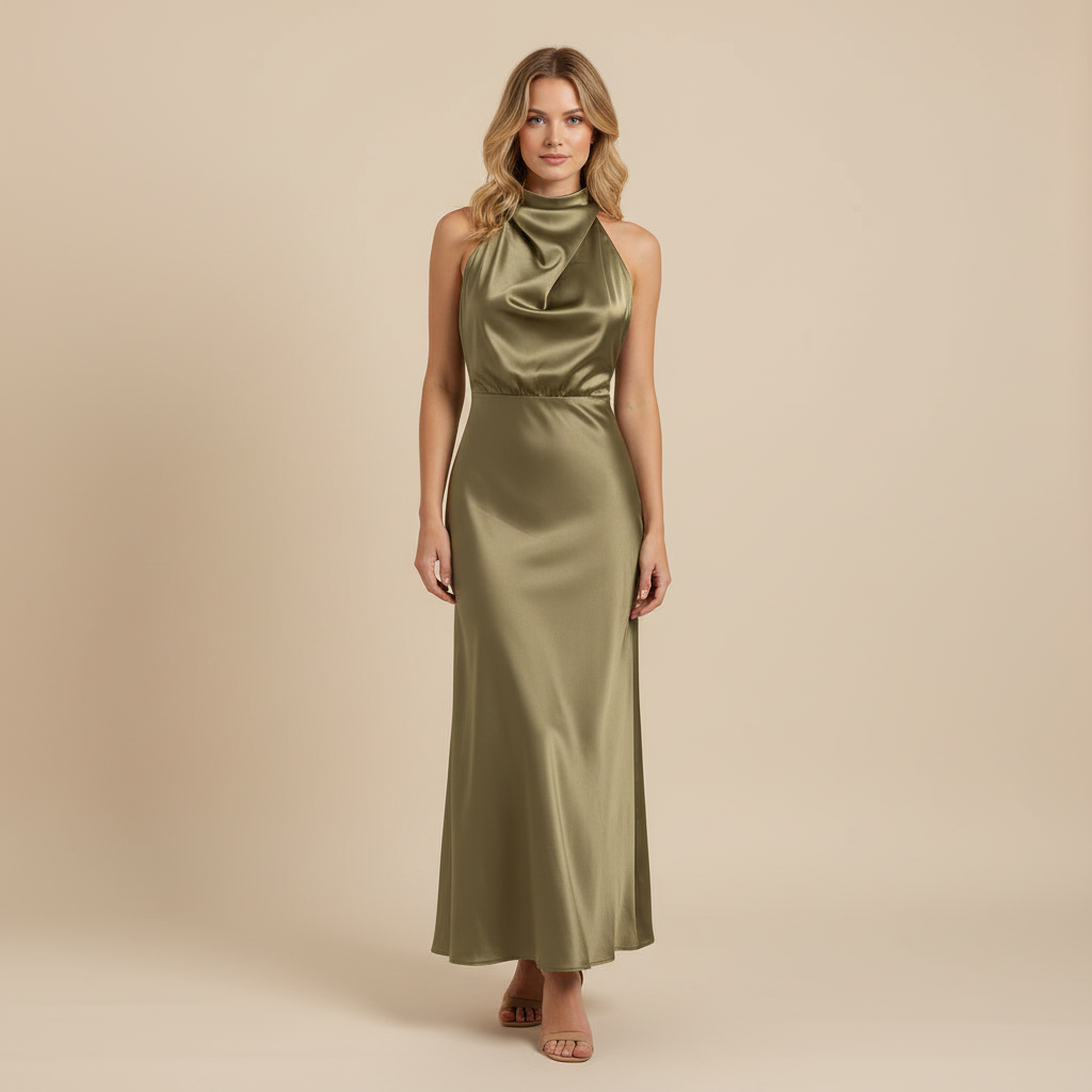 Halter Evening Dress | Elegant Midi Gown for Formal Events