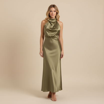 Halter Evening Dress | Elegant Midi Gown for Formal Events