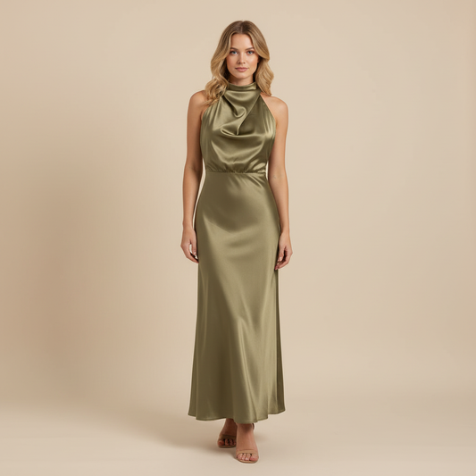 Halter Evening Dress | Elegant Midi Gown for Formal Events