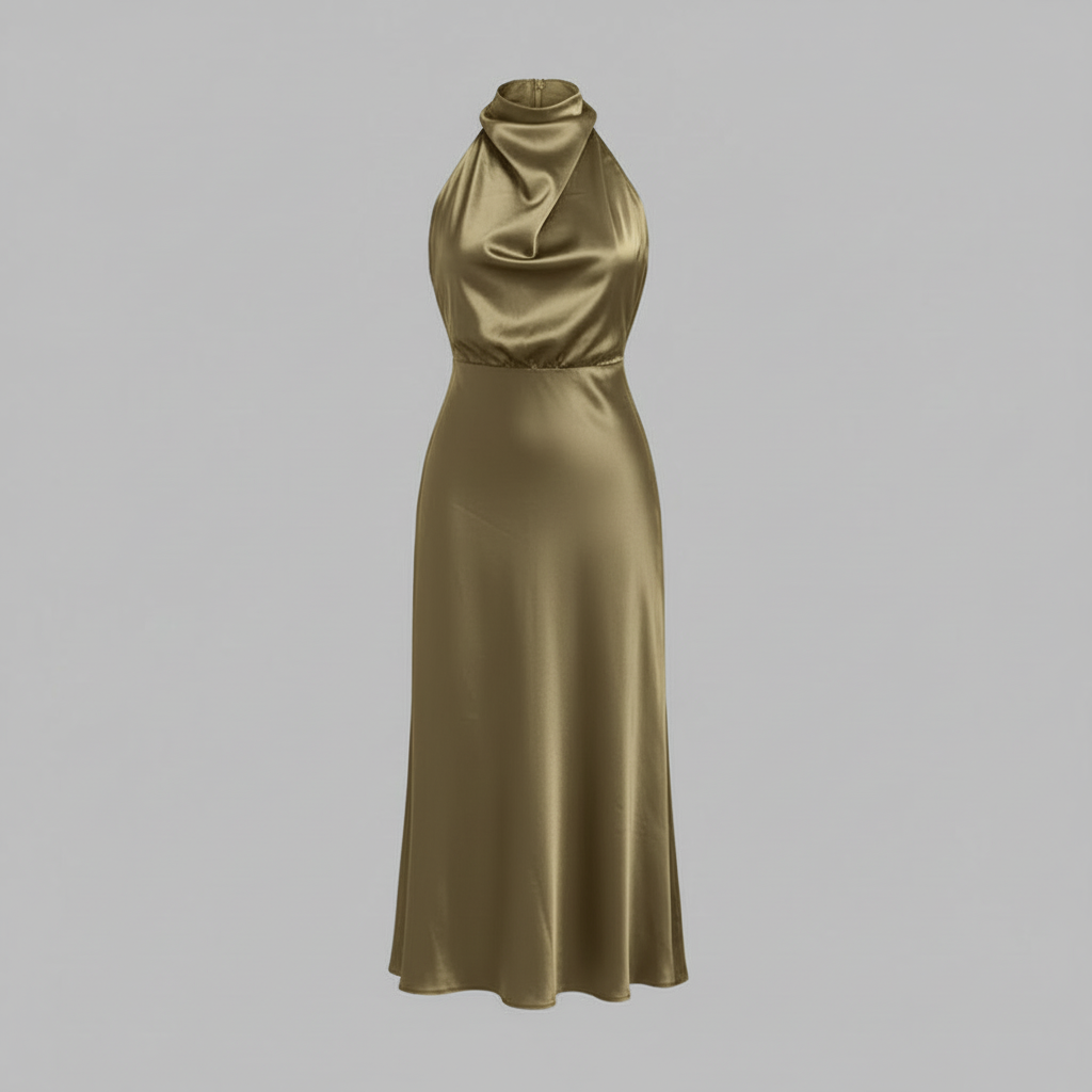 Halter Evening Dress | Elegant Midi Gown for Formal Events