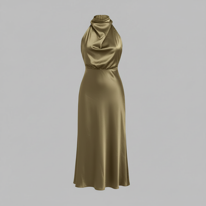 Halter Evening Dress | Elegant Midi Gown for Formal Events