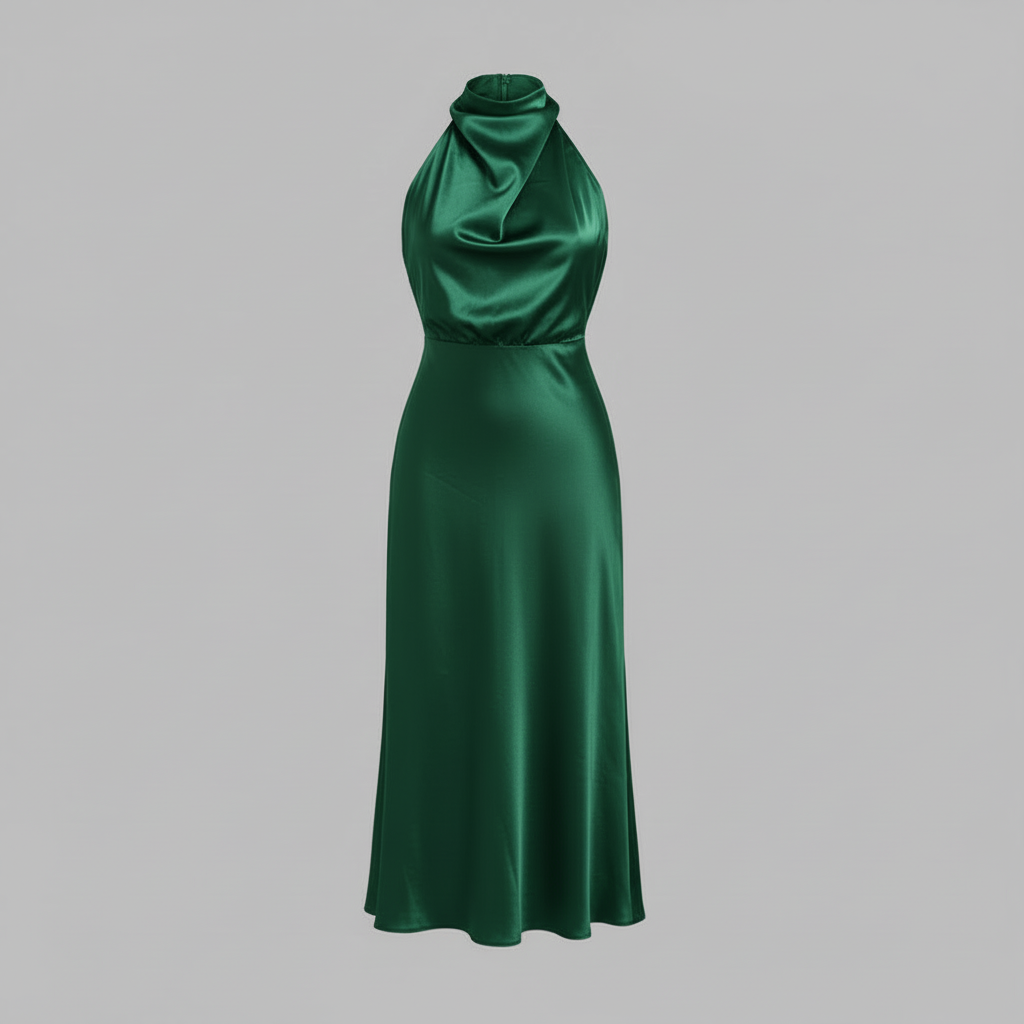 Halter Evening Dress | Elegant Midi Gown for Formal Events