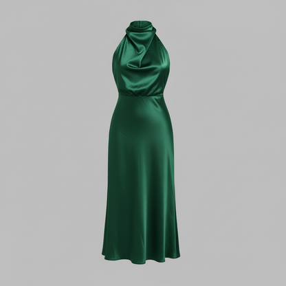 Halter Evening Dress | Elegant Midi Gown for Formal Events