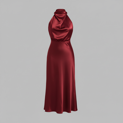 Halter Evening Dress | Elegant Midi Gown for Formal Events
