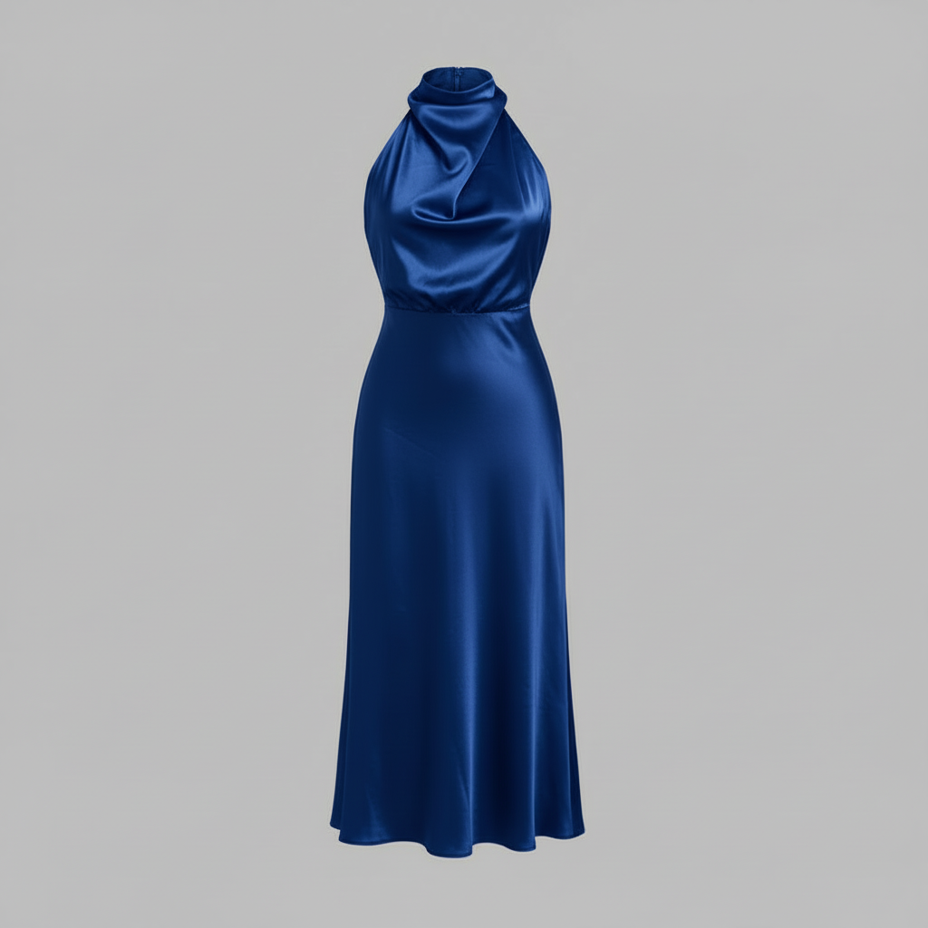 Halter Evening Dress | Elegant Midi Gown for Formal Events