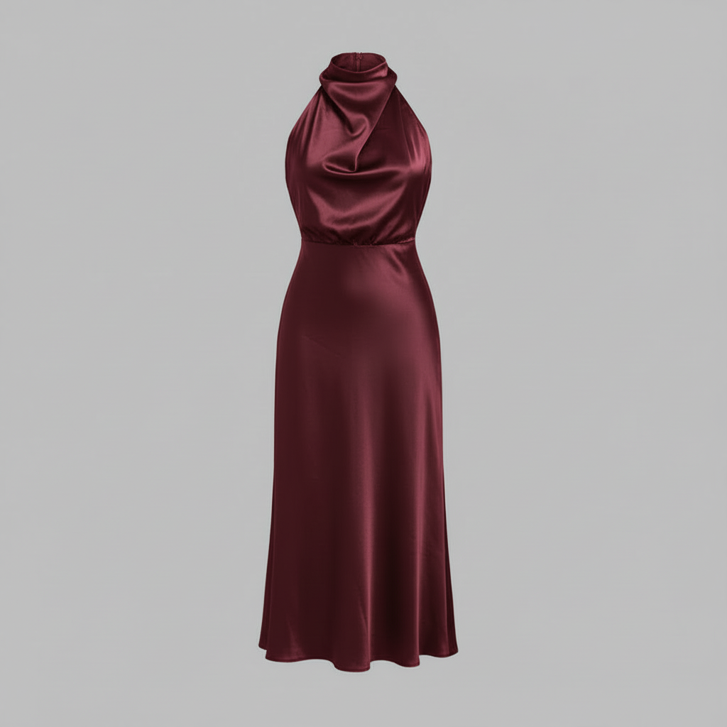 Halter Evening Dress | Elegant Midi Gown for Formal Events