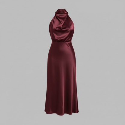 Halter Evening Dress | Elegant Midi Gown for Formal Events