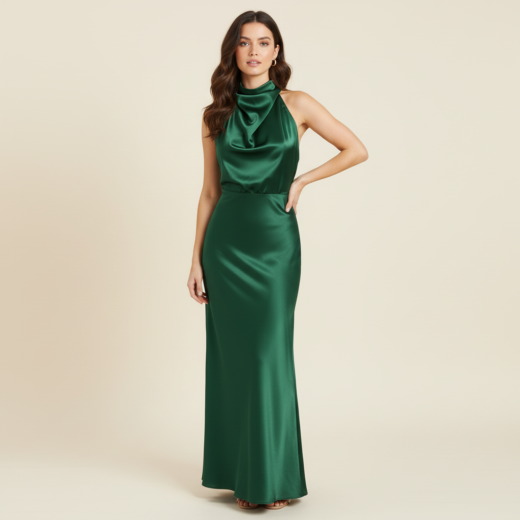 Halter Evening Dress | Elegant Midi Gown for Formal Events