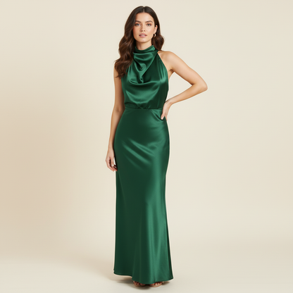 Halter Evening Dress | Elegant Midi Gown for Formal Events