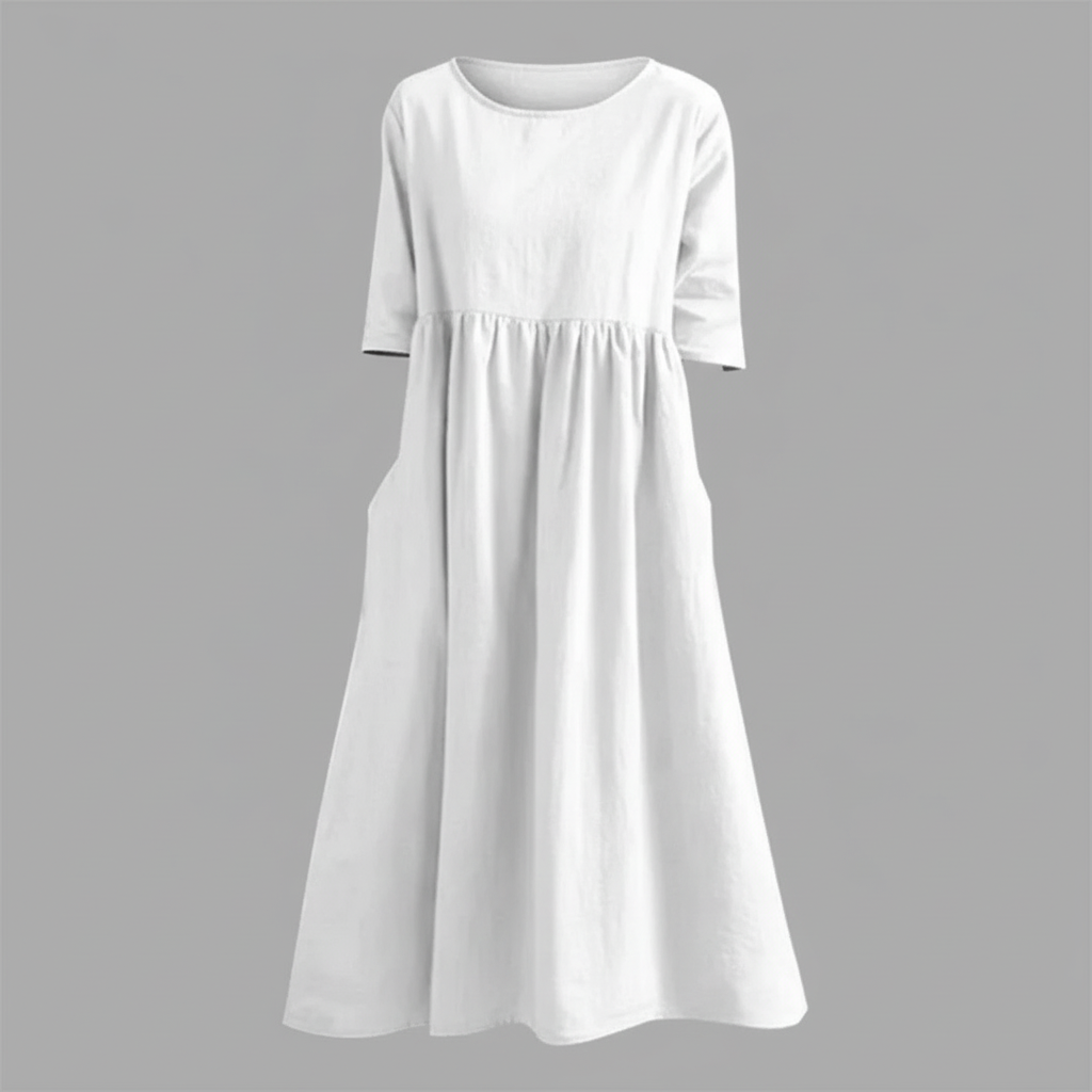 Loose Fit Summer Dress | Women's Midi Dress with Pockets