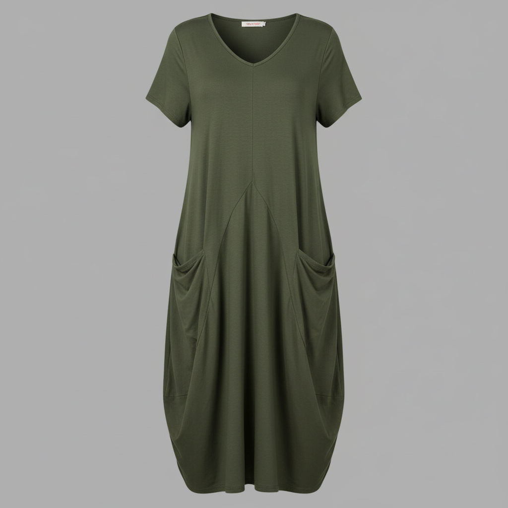 Summer Midi Dress | Women's Loose Fitting Crew Neck Dress