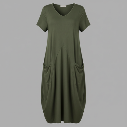 Summer Midi Dress | Women's Loose Fitting Crew Neck Dress