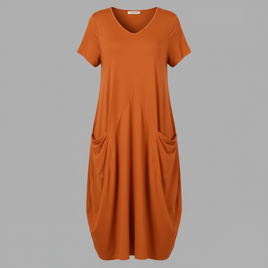 Summer Midi Dress | Women's Loose Fitting Crew Neck Dress