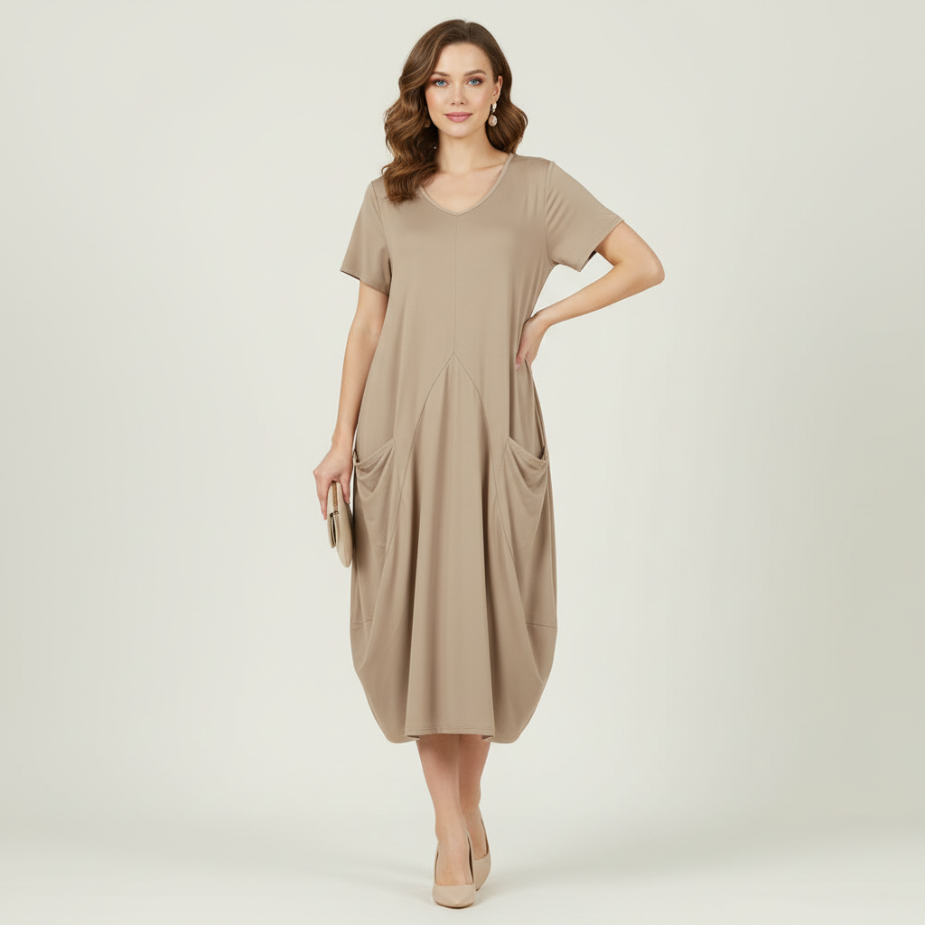 Summer Midi Dress | Women's Loose Fitting Crew Neck Dress