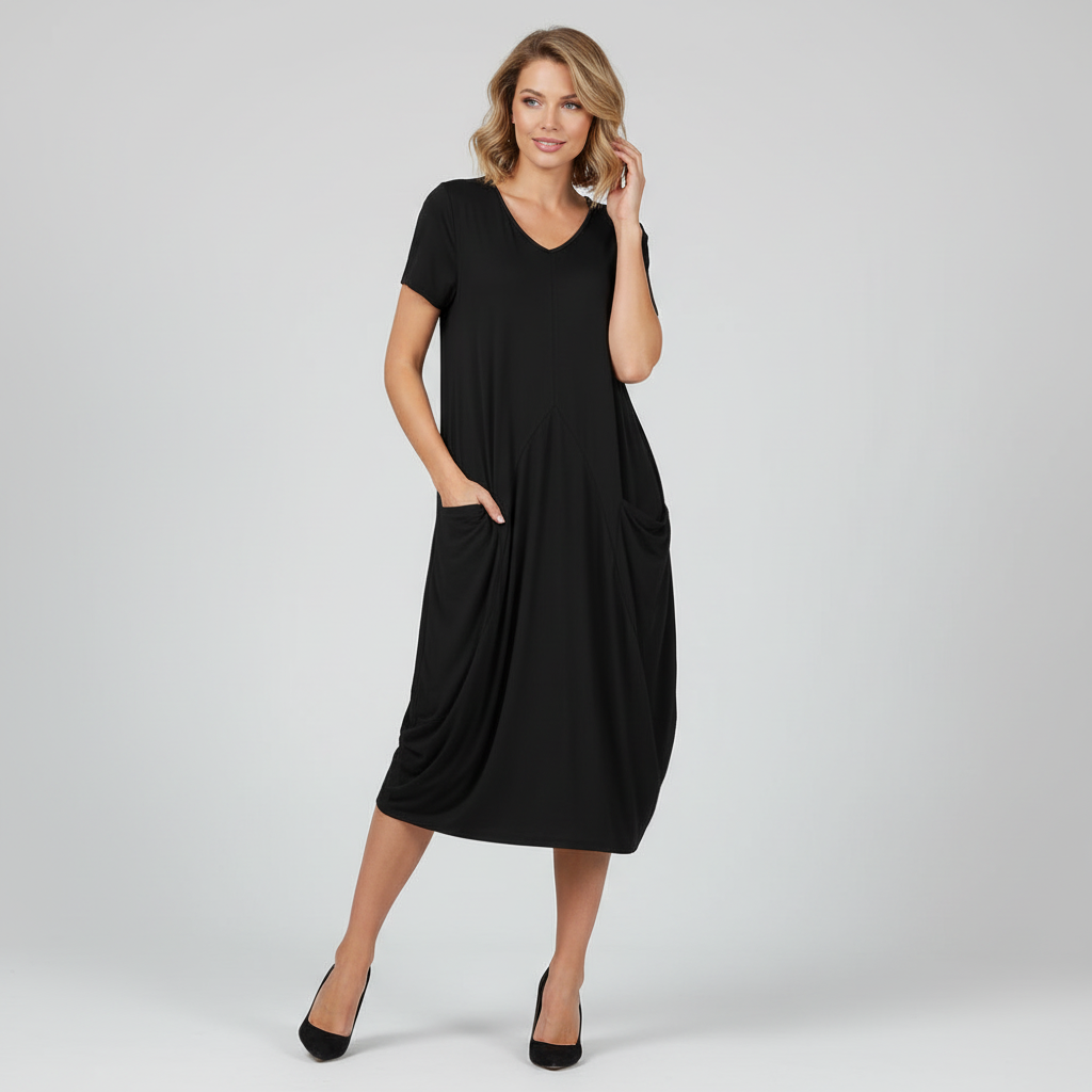 Summer Midi Dress | Women's Loose Fitting Crew Neck Dress