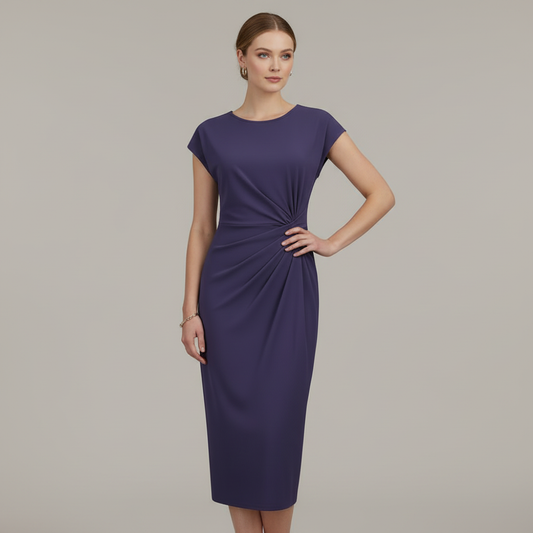Women's Midi Formal Dress | Short Sleeve Elegance